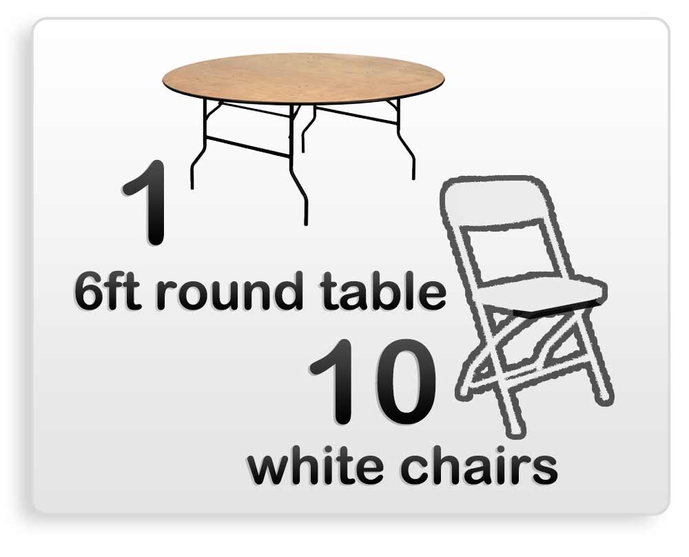 Houston 1 6ft Adult Round Table 10 White Chairs Rentals